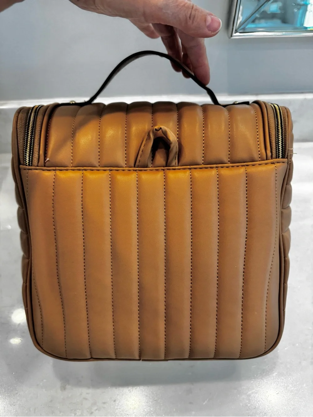 Joan & David Camel Quilted Top-Handle Satchel